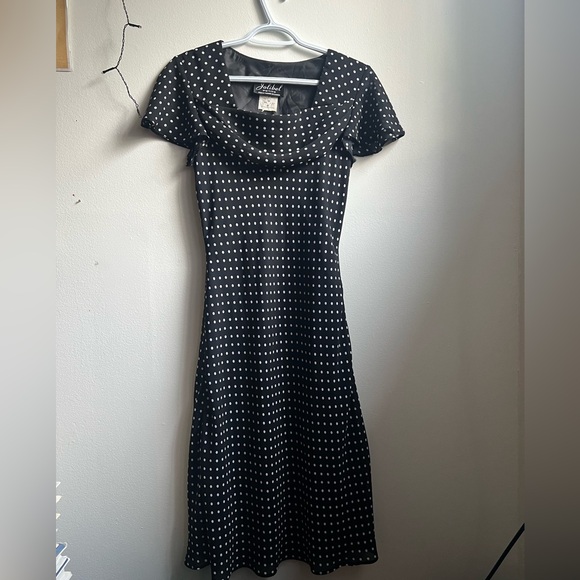 Vintage 90’s Jolibel Petite Black & White Polka Dot Chiffon Dress 50’s neckline - Picture 1 of 6